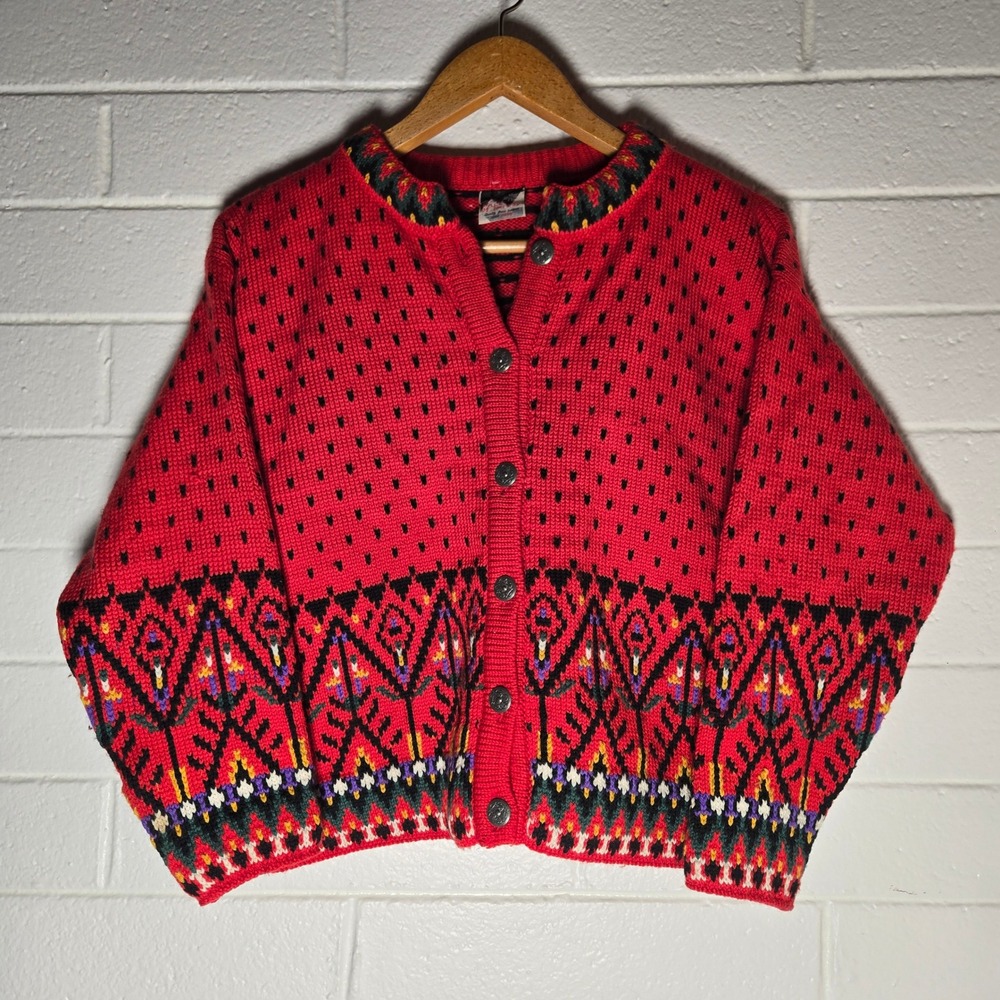 Vtg Dale of Norway Cardigan Medium Wool Fair Isle Nordic Sweater Cabin Colorful
